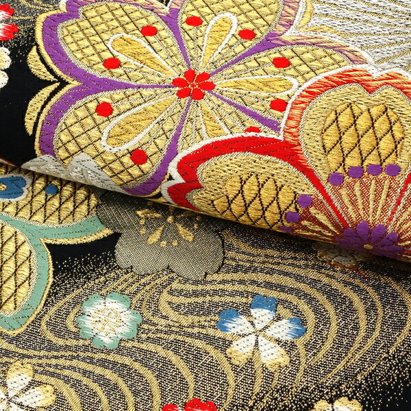 楽天市場】廣部商事 振袖用 袋帯 黒 仕立て上がり 桜 流水 振袖帯 正絹