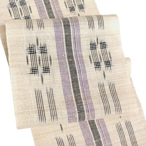 楽天市場】夏名古屋帯 大麻絣帯 仕立て付き 生成り 麻帯 縞 格子