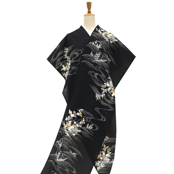 楽天市場】絽夏小紋 仕立て付き 十日町老舗染元 黒 秋草 菊 萩 流水