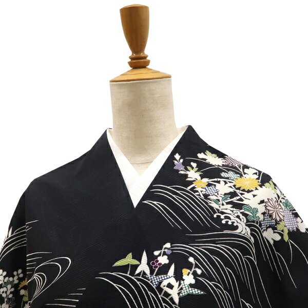 楽天市場】絽夏小紋 仕立て付き 十日町老舗染元 黒 秋草 菊 萩 流水