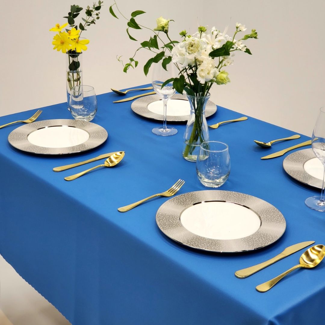 楽天市場】【送料無料】 テーブルクロス 受付クロス ブルー サテン 130