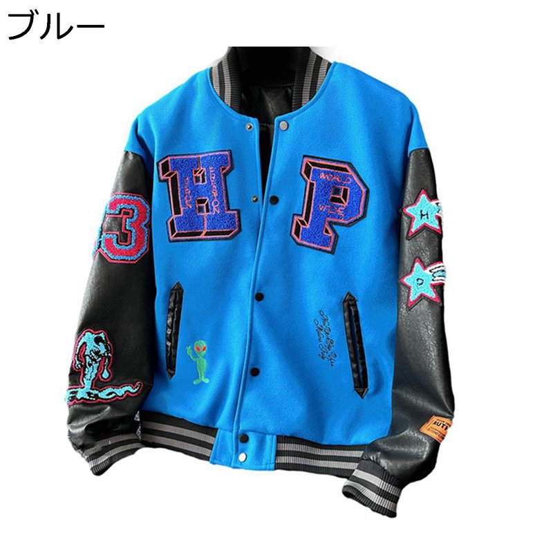 楽天市場】メンズ アメカジジャケット PU革袖 刺繍 英語 スタジャン