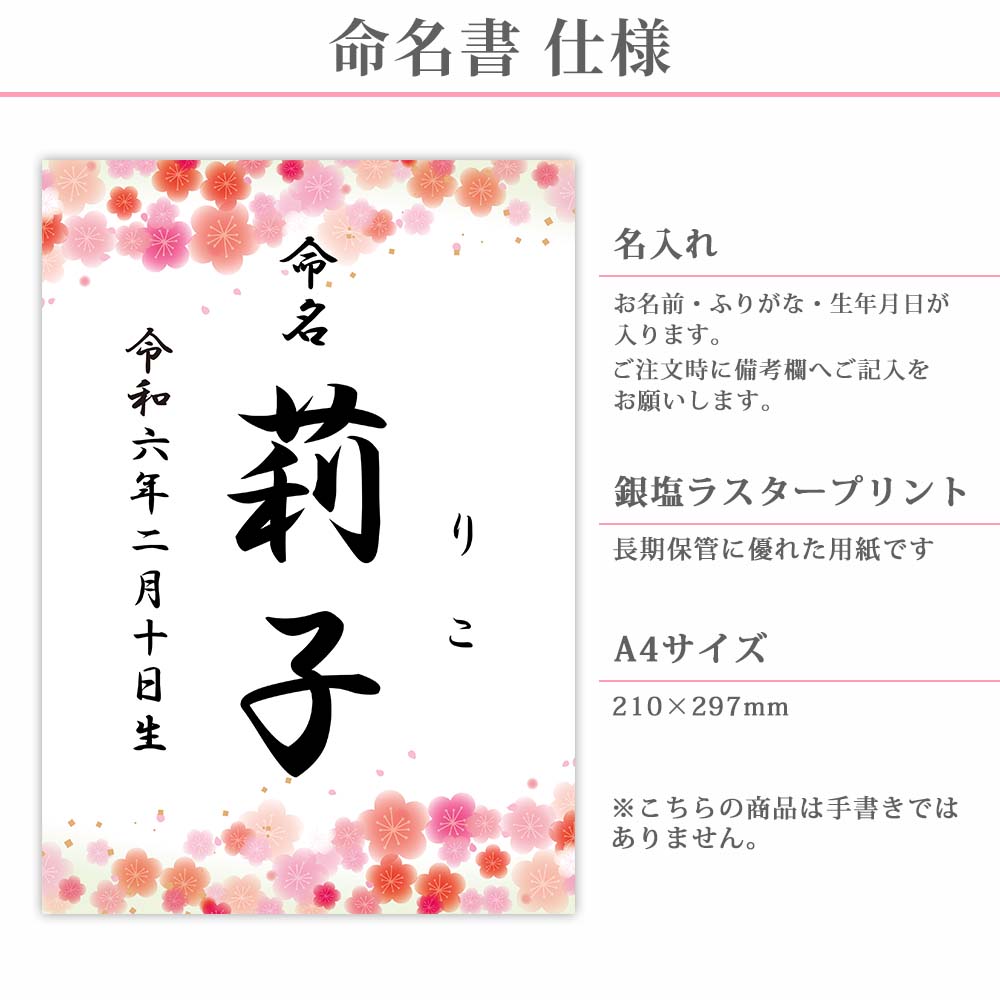 楽天市場】命名紙 用紙のみ デザイン命名紙（梅）赤ちゃん 命名書 命名