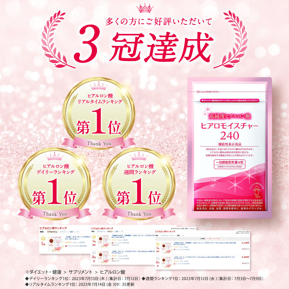 楽天市場】【公式】キユーピー ヒアロモイスチャー240 320mg×360粒 90