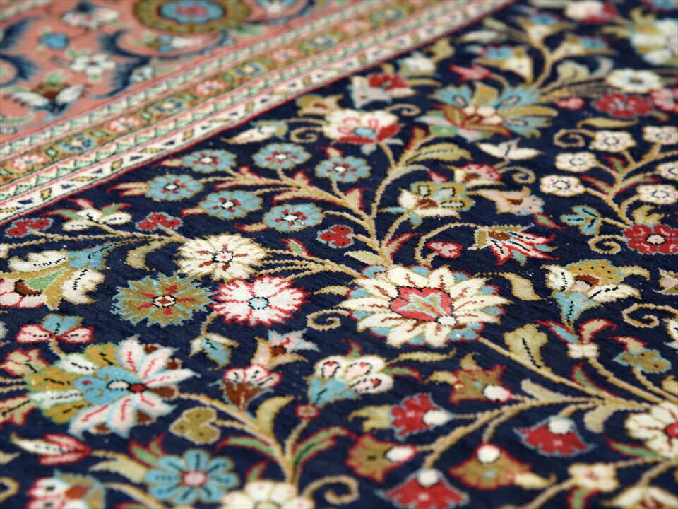 楽天市場】ペルシャ絨毯・手織りラグ/コム シルク158×105cmネイビー