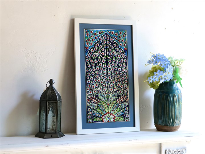 楽天市場】トルコ陶器 手書きタイル 2枚額 H48.5×W29×D1.5cm プラム