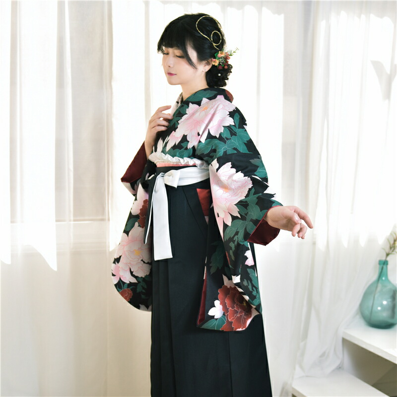 楽天市場】卒業袴 上下 3点セット バイカラー袴 牡丹柄 二尺袖着物 袴