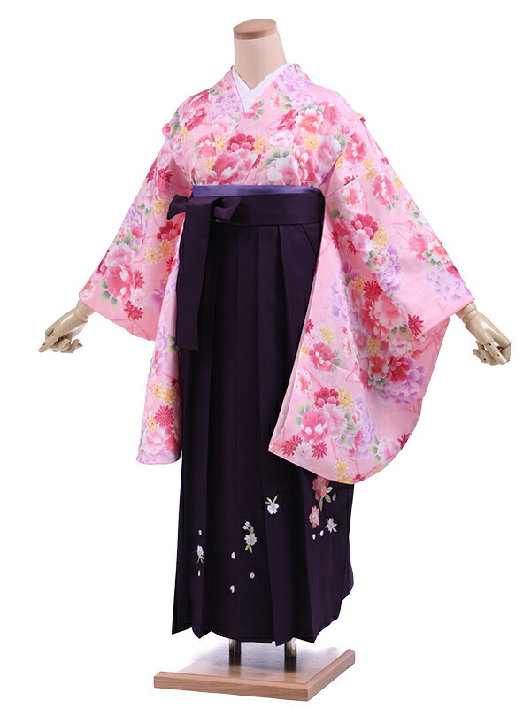 楽天市場】小学生 卒業式 袴セット レンタル 女の子 C145ピンク花×紫袴