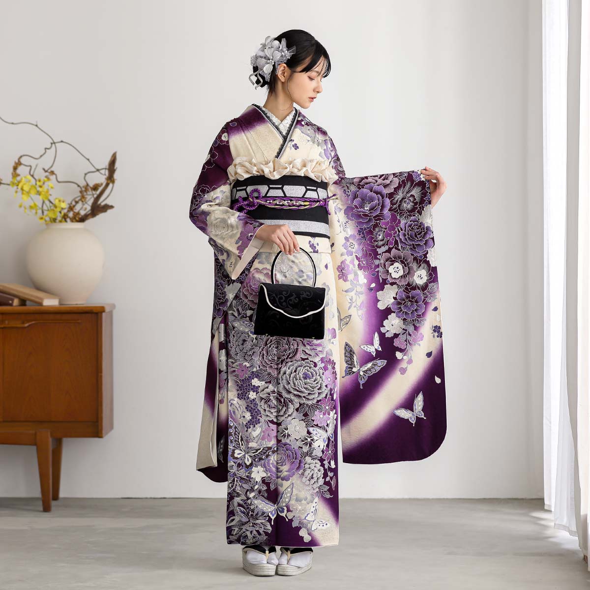 楽天市場】【振袖 レンタル】 結婚式 結納R1435 正絹 白紫 輝く牡丹に