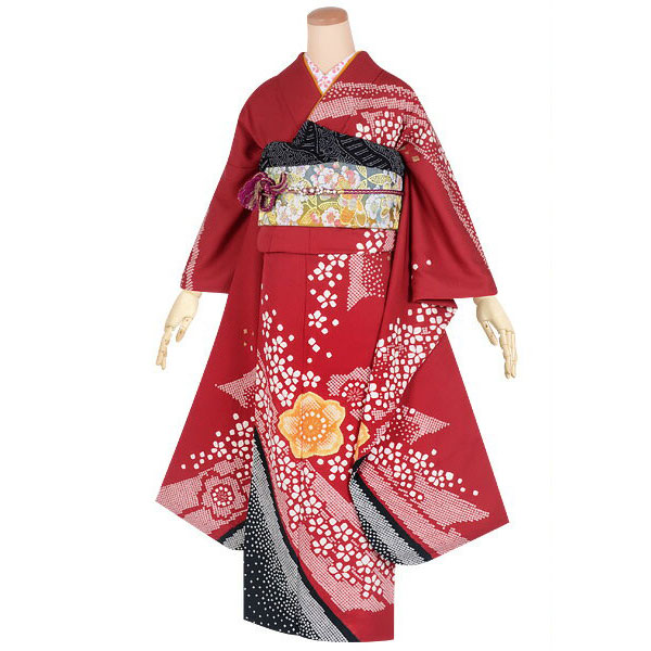 楽天市場】【振袖 レンタル】 結婚式 結納R1661 正絹 赤 絞り染め 桜文