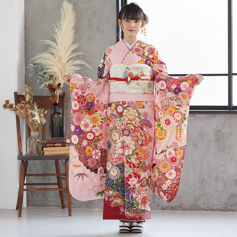 楽天市場】【振袖 レンタル】 結婚式 結納R1817 正絹 ピンク 桧扇に花