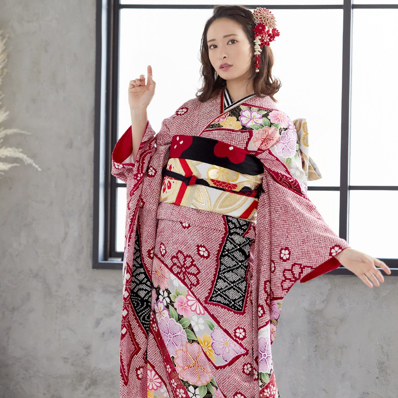 楽天市場】【成人式 振袖 レンタル】RS1091 正絹 赤 疋田熨斗に桜フル