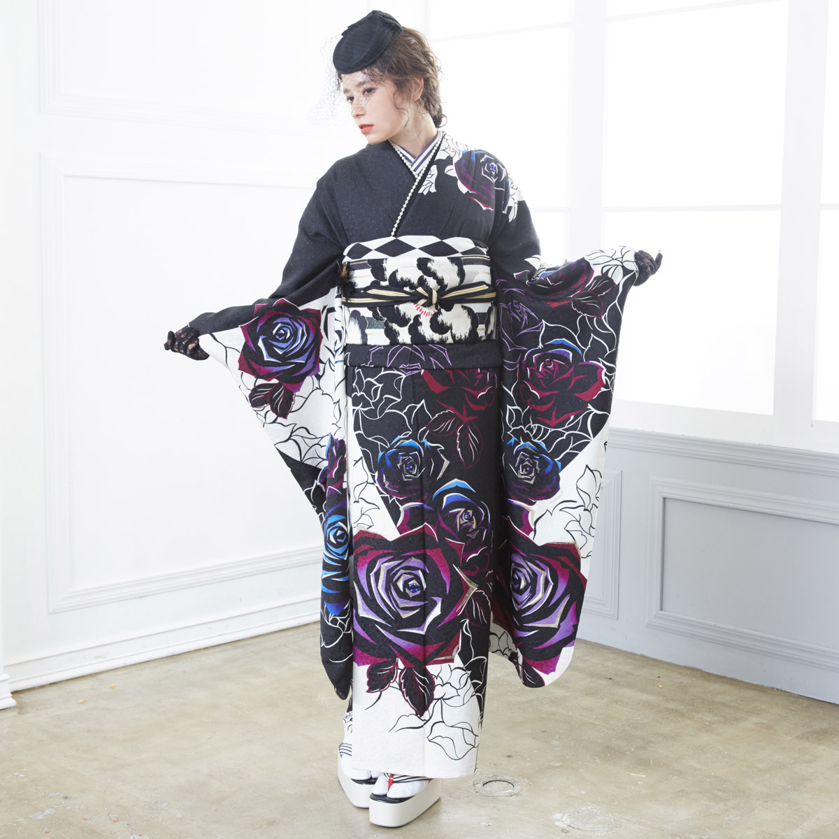 楽天市場】【成人式 振袖 レンタル】RS1138 正絹 黒 薔薇フルセット