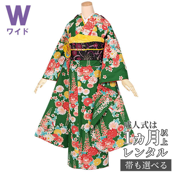 楽天市場】【成人式 振袖 レンタル】RS1261緑 菊と藤の花フルセット