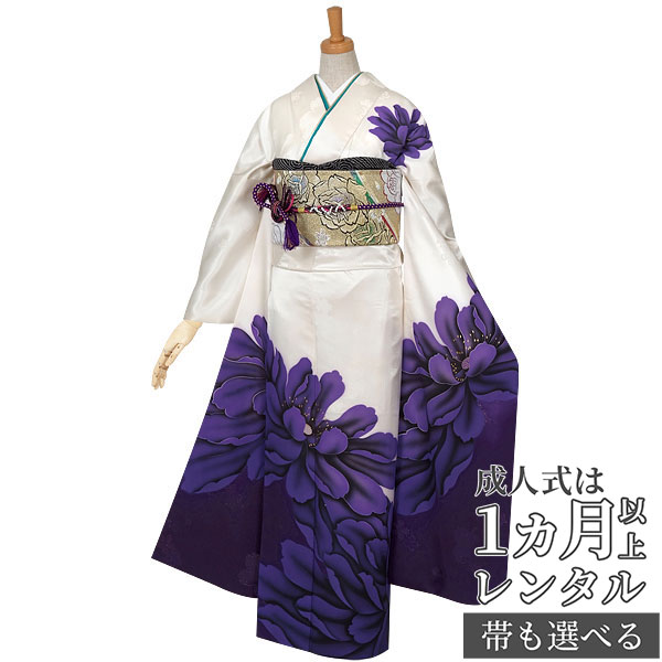楽天市場】【成人式 振袖 レンタル】RS592 正絹 白×紫 芍薬フルセット