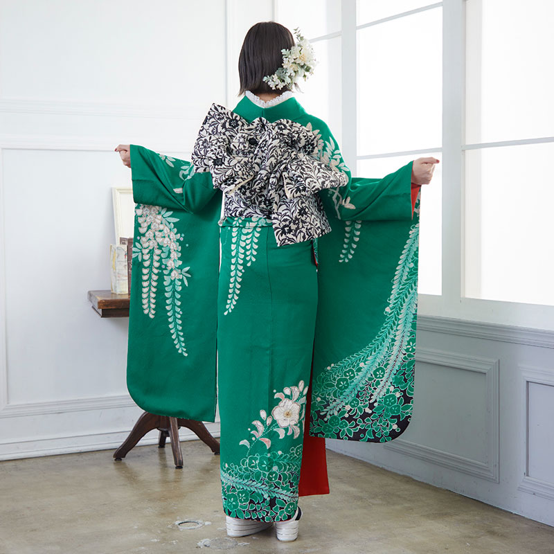 楽天市場】【振袖 レンタル】 結婚式 結納R803 正絹 緑 しだれ藤に