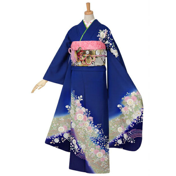 楽天市場】【成人式 振袖 レンタル】RS974 正絹 青 桜と辻が花フル