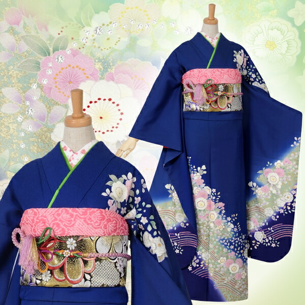 楽天市場】【成人式 振袖 レンタル】RS974 正絹 青 桜と辻が花フル