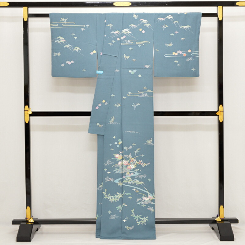 楽天市場】訪問着 上野街子 精染居 逸品 京友禅 落款有り 花浅葱色