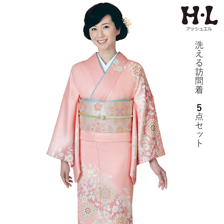 楽天市場】洗える着物 訪問着 セット ピンク地 華紋唐草柄 5点セット