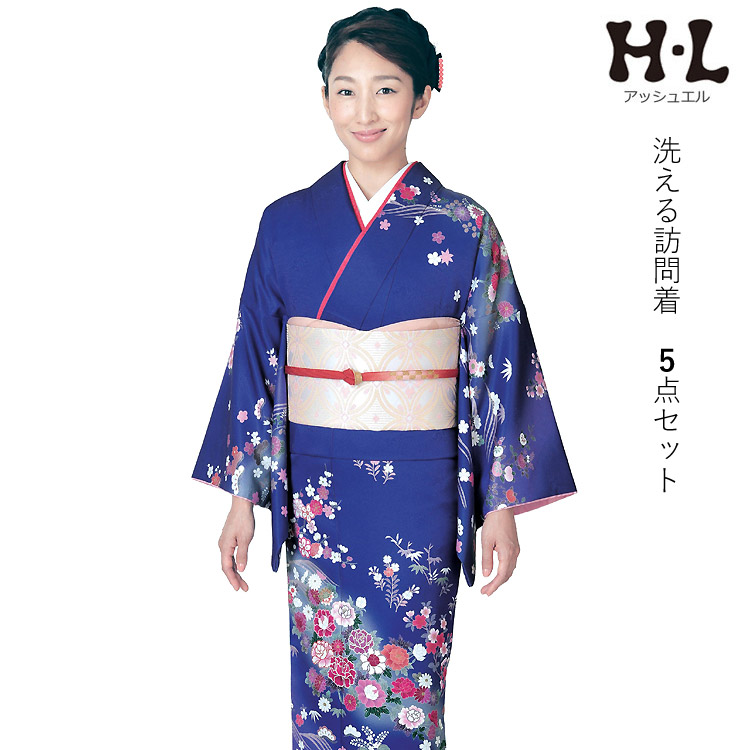 楽天市場】訪問着 セット 購入 群青色 吉祥花柄 5点セット フリー