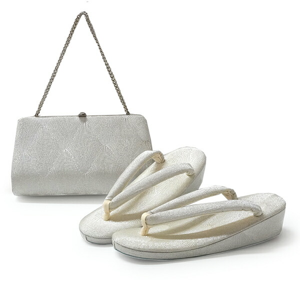 草履&鞄セット 未使用に近い シルバー 白 和装 着物 着物小物 草履&鞄