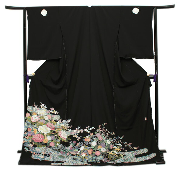 楽天市場】【正絹黒留袖 未仕立て 仮絵羽 手描き友禅牡丹と四季の花柄