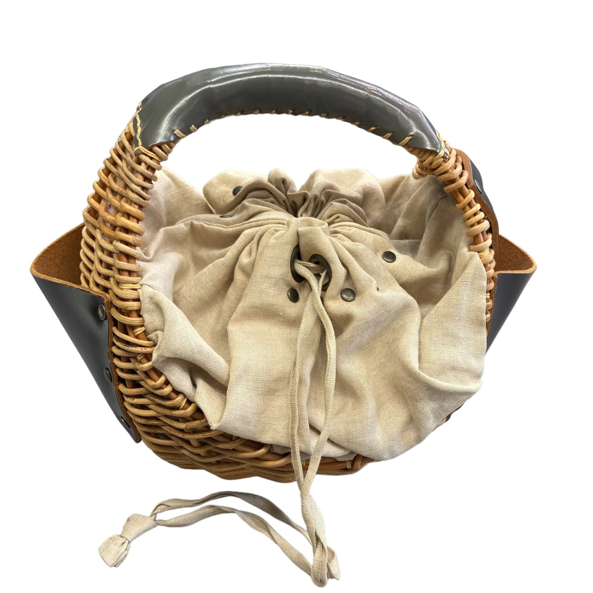 楽天市場】【中古】ebagosレザーパッチラウンドカゴバッグ ベージュ