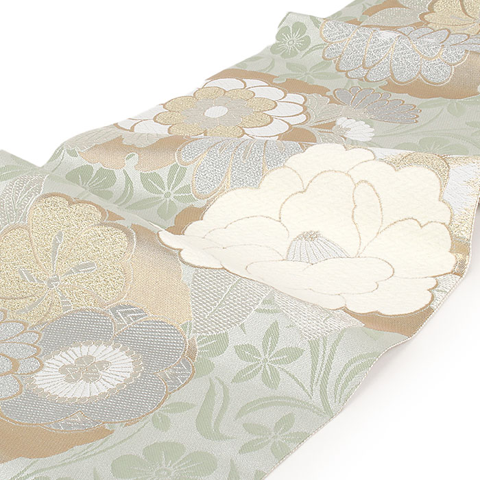 楽天市場】袋帯 振袖用 成人式 モスグリーン 牡丹 雪輪 華紋 西陣織