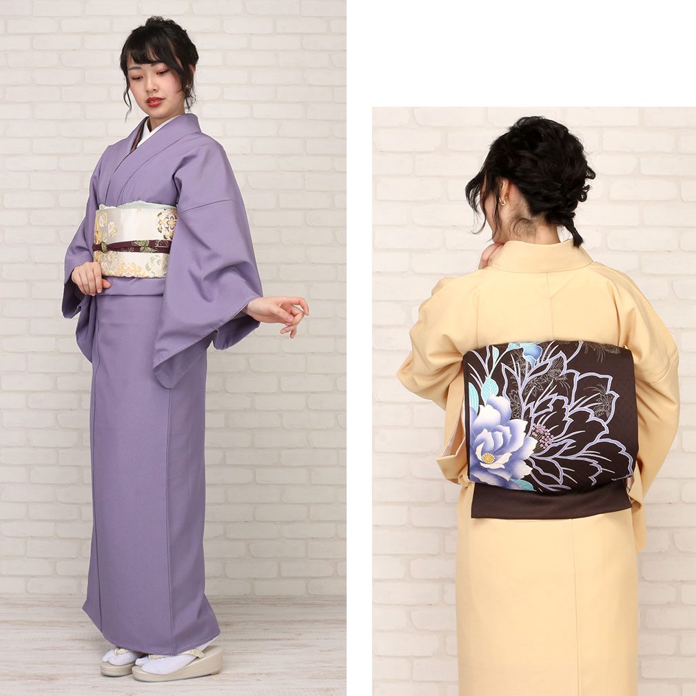 楽天市場】着物 色無地 袷 洗える ヒワ 紫 青藤 淡黄 薄紅 Mサイズ L