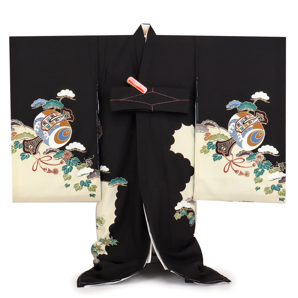 楽天市場】お宮参り 着物 男の子 絹100% 正絹初着 掛け着 産着 黒 兜