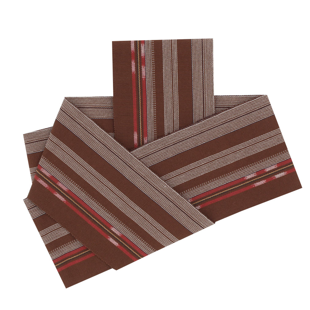 楽天市場】半幅帯 単衣 帯 沖縄 琉球かすり 茶 赤 縞 日本製 綿 帯