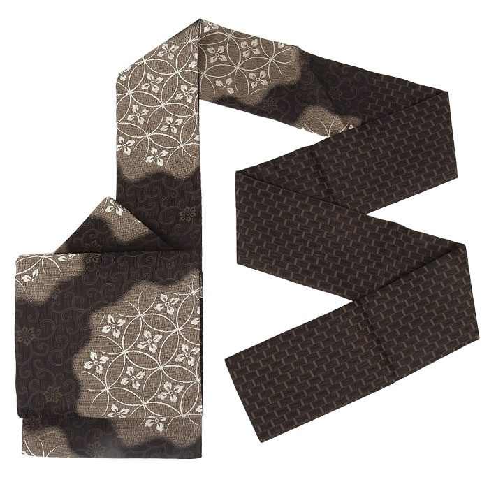 楽天市場】名古屋帯 黒 こげ茶 花七宝 花唐草 西陣織 弥栄織物 九寸