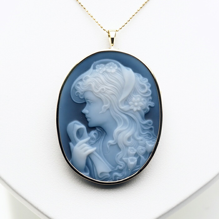 楽天市場】K18 メノウカメオ ペンダント ブローチ 35×45mm 18金