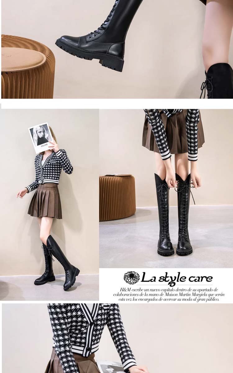 楽天市場】ブーツ レディース レースアップ ロングブーツ 編み上げ