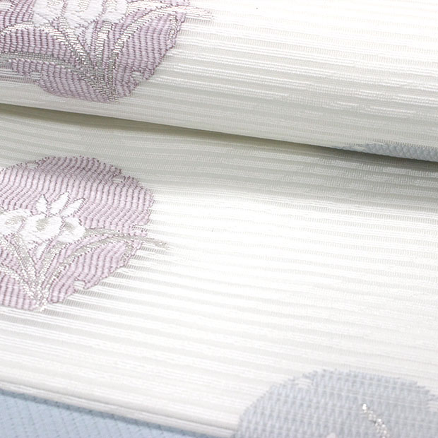 楽天市場】正絹・夏名古屋帯／絽 白地/菖蒲 nagoyaobi-s58【おしゃれ帯