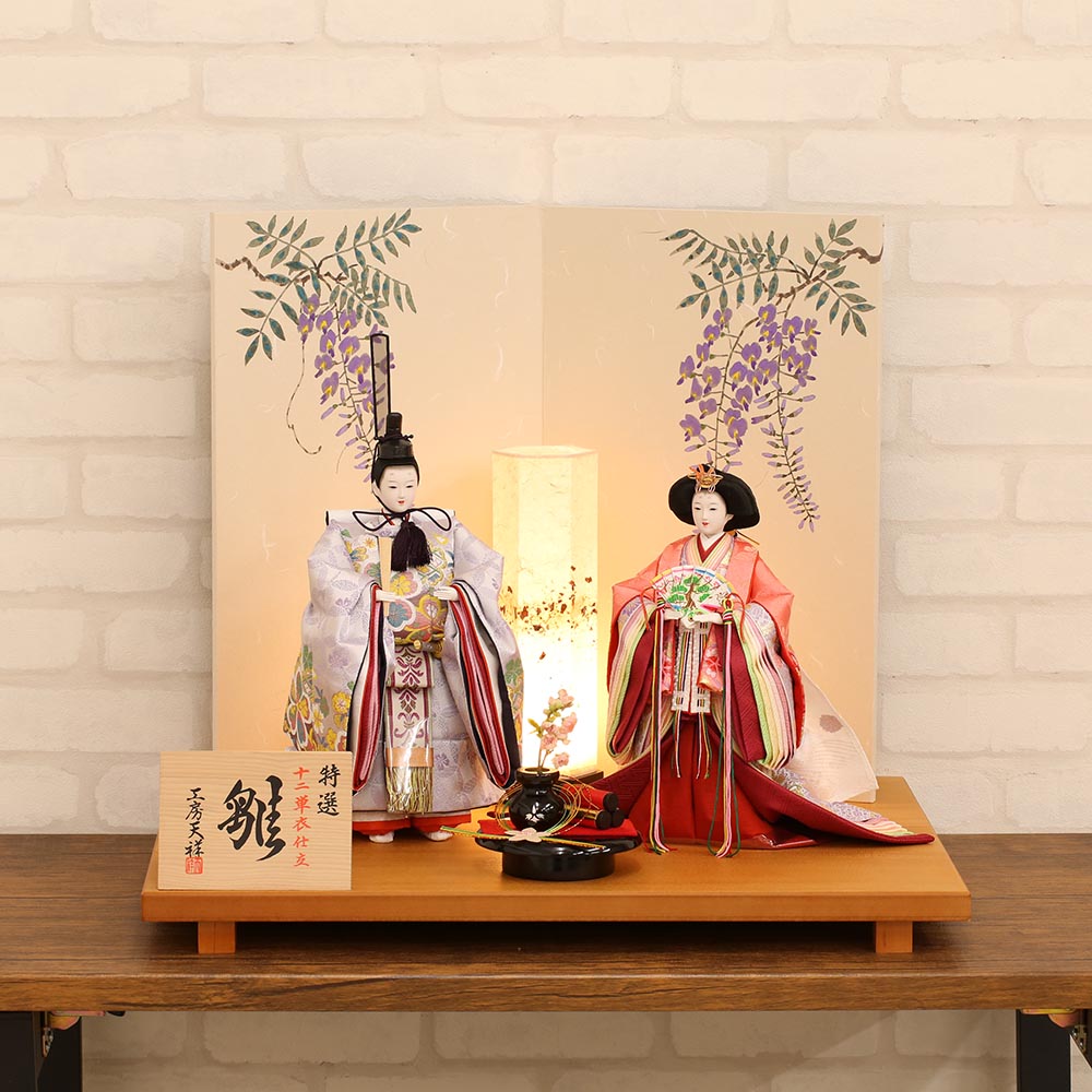 楽天市場】雛人形 ひな人形 おしゃれ 立雛 三五親王 和紙風藤の花屏風