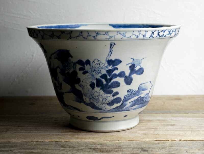 江戸 伊万里 染付 高台鉢 花鳥紋 送料込み1226 【公式通販】