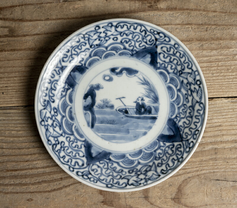 古伊万里 染付 鉢 人物 千鳥 古伊万里 染付 波乗り千鳥 深鉢