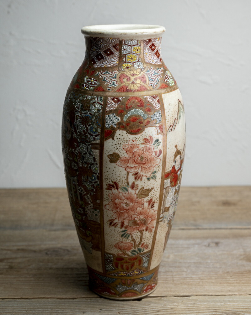 1004 昭和初期 薩摩焼 色絵本金彩花鳥 沈香壷 時代物 1004 昭和初期