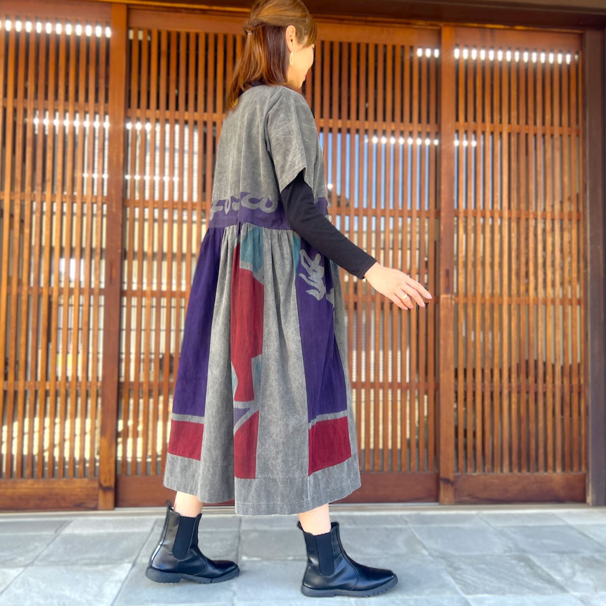 楽天市場】【墨染め古布リメイクワンピース】ロングマキシ五分袖紺