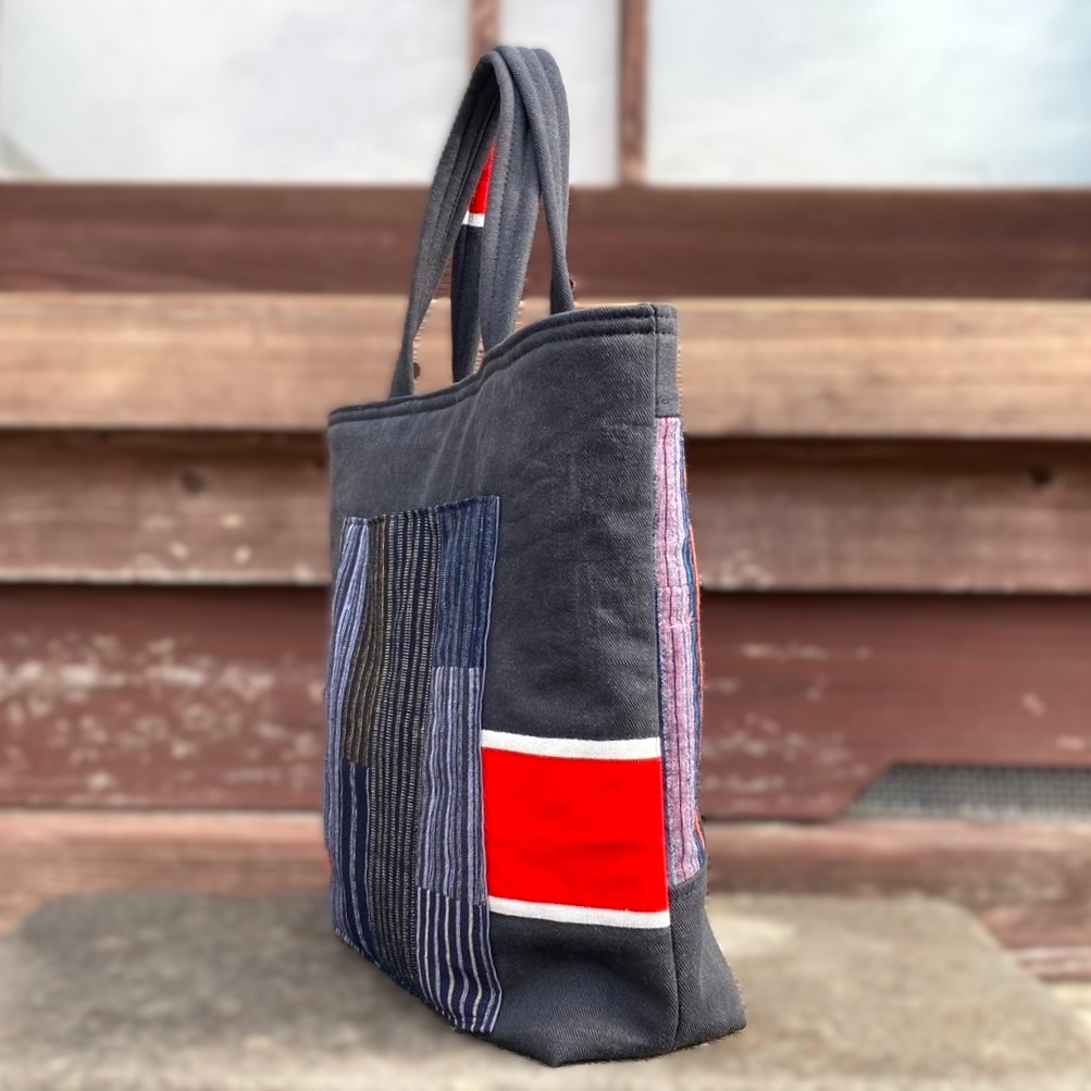 楽天市場】【古布手提げバッグ】作家一点物消防藍染め縞絣襤褸BORO
