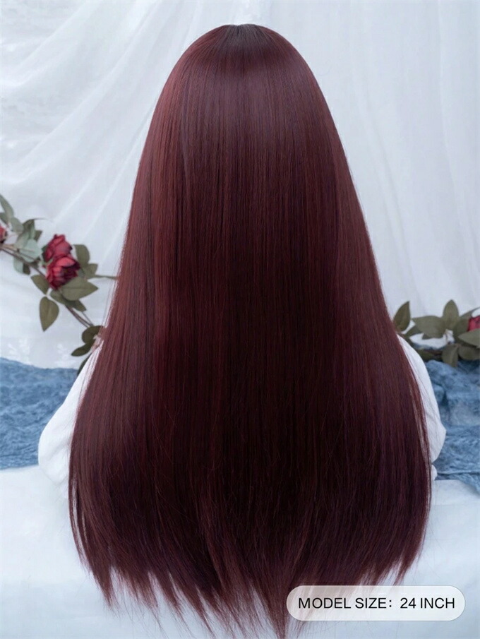 楽天市場】合成耐熱ストレートヘア前髪ウィッグ 赤 24インチ 全頭編