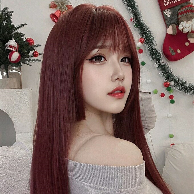 楽天市場】合成耐熱ストレートヘア前髪ウィッグ 赤 24インチ 全頭編