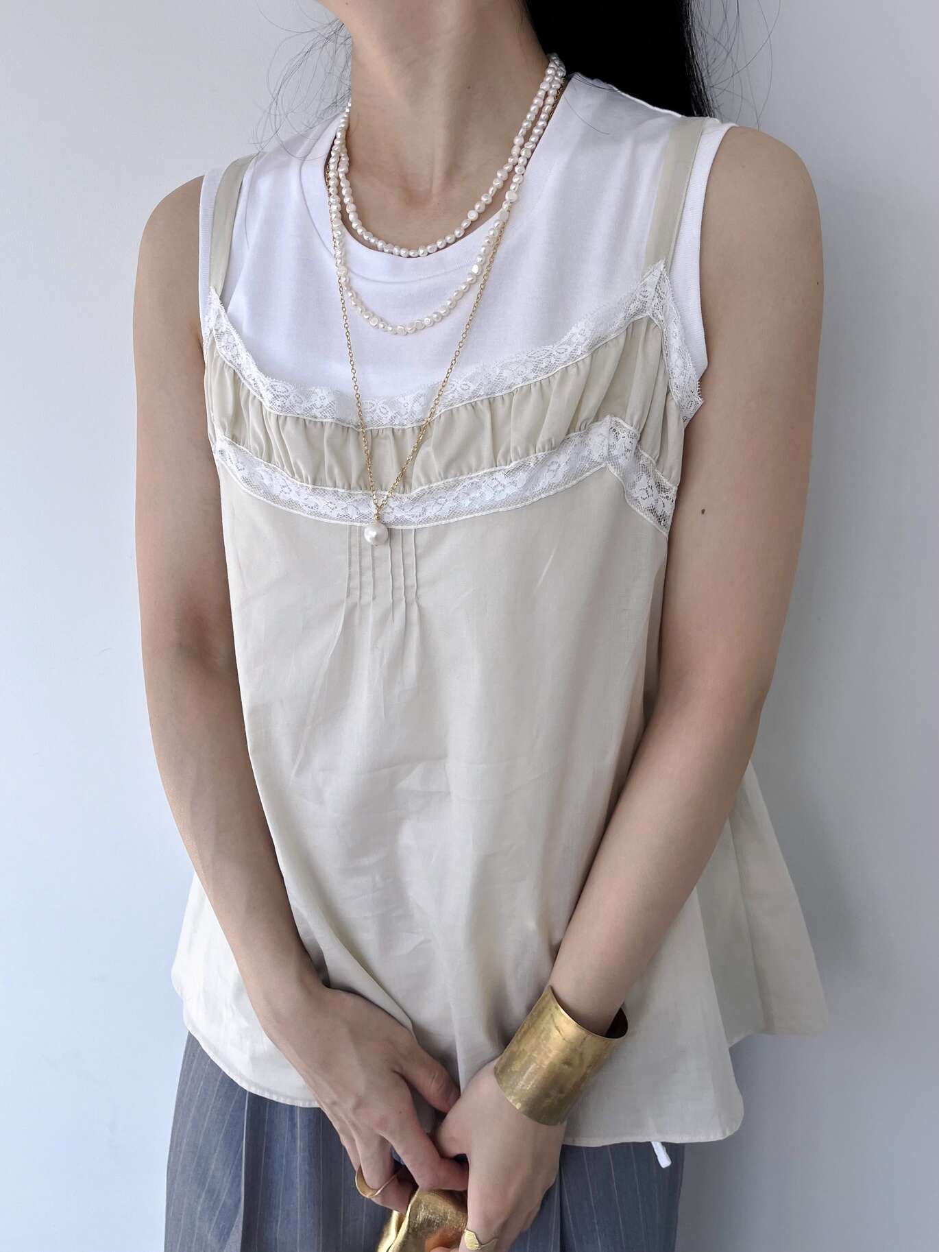 レース付きベージュキャミソールビリティスディセッタン jpgoodbuY