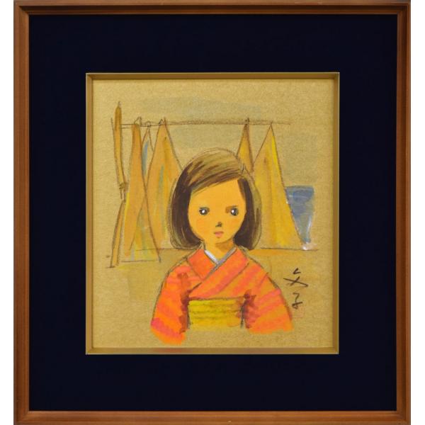 神戸文子 油彩画 ゴールドフレーム 約A4サイズ 神戸文子 油彩画