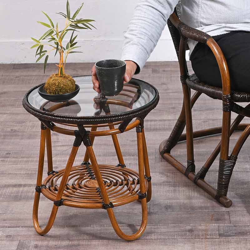 楽天市場】サイドテーブル コーヒーテーブル ガラス ラタンテーブル 籐