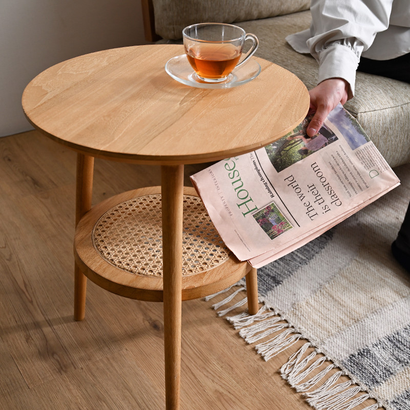 楽天市場】サイドテーブル ラタン カゴメ編み チーク 無垢材 天然木