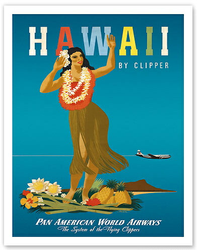 楽天市場】ハワイアン ポスター 【ビンテージ】【Hawaii by Clipper
