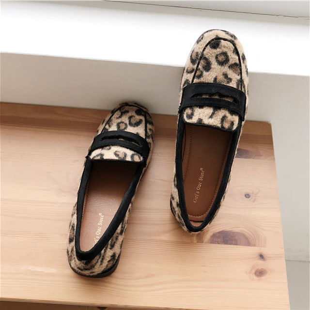 楽天市場】フェルト ローファー ヒョウ柄 レオパード柄 ローヒール